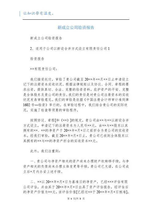 新成立公司验资报告