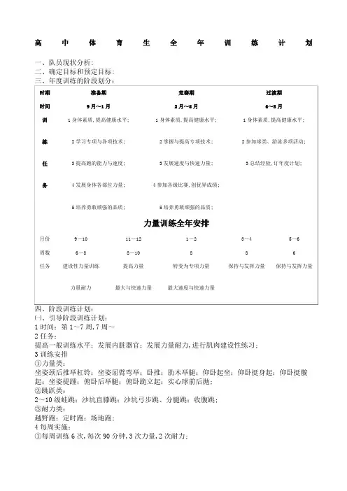 高中体育生全年训练计划