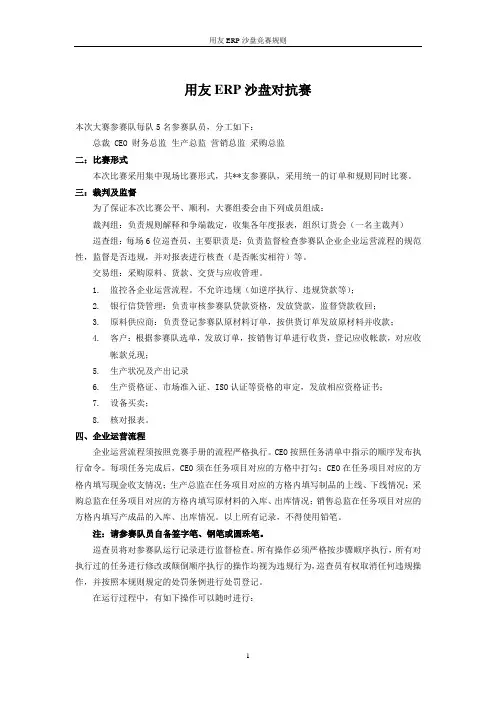 用友ERP沙盘竞赛规则