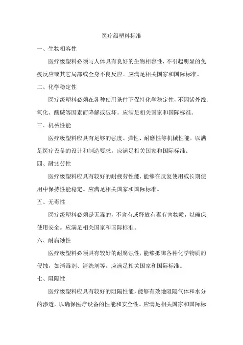 医疗级塑料标准