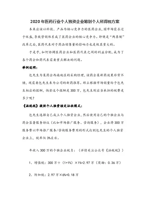 2020年医药行业个人独资企业筹划个人所得税方案