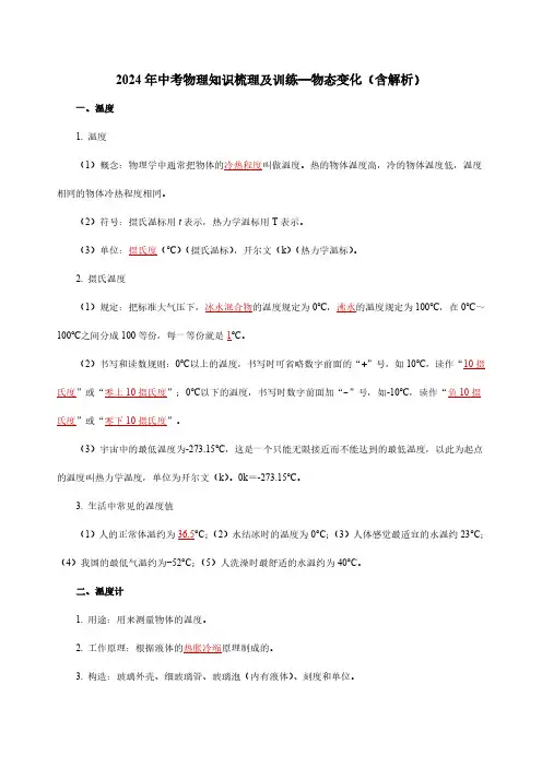 2024年中考物理知识梳理及训练—物态变化(含解析)