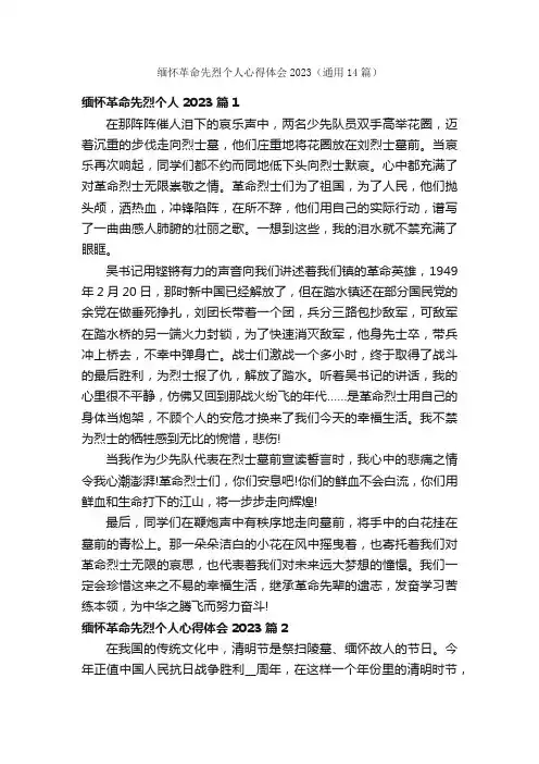 缅怀革命先烈个人心得体会2023（通用14篇）
