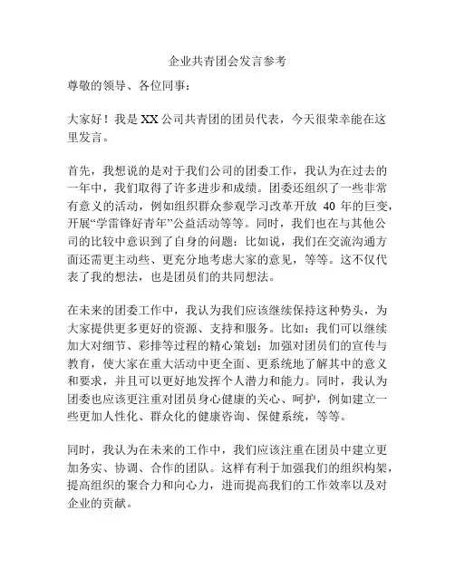 企业共青团会发言参考