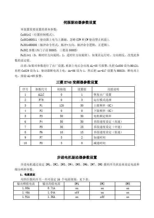 伺服驱动器和变频器调试参数设置