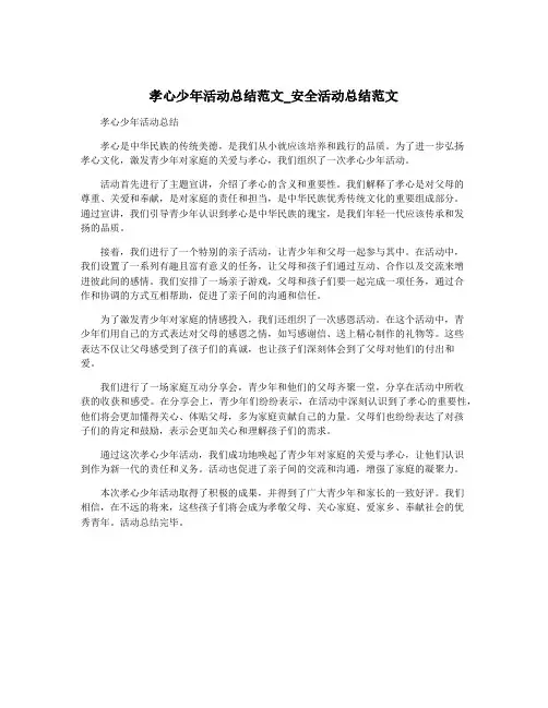 孝心少年活动总结范文_安全活动总结范文