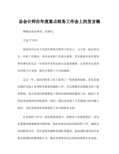 总会计师在年度重点财务工作会上的发言稿