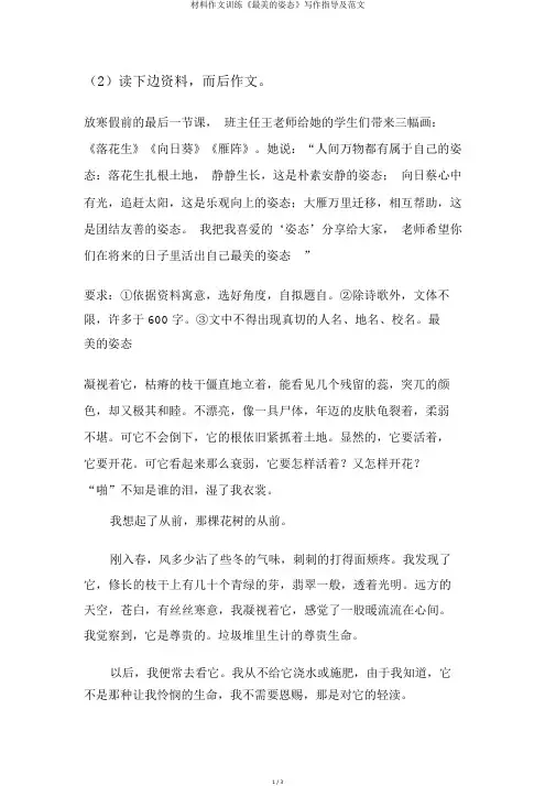 材料作文训练《最美的姿态》写作指导及范文
