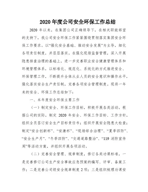 2020年度公司安全环保工作总结