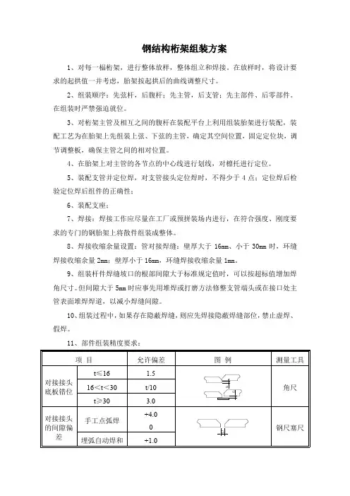 钢结构桁架组装方案