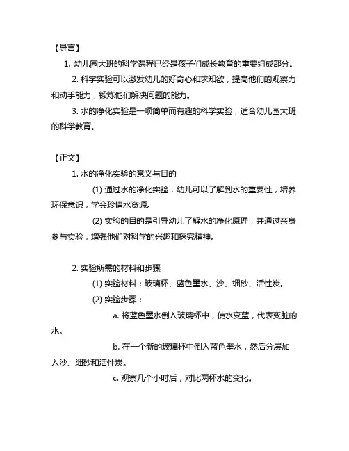 幼儿园大班科学探究水的净化实验 幼儿园科学教育
