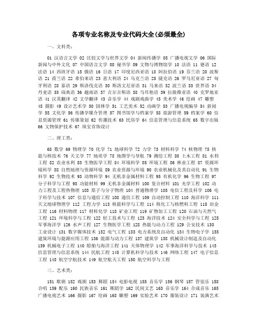 各项专业名称及专业代码大全(必须最全)
