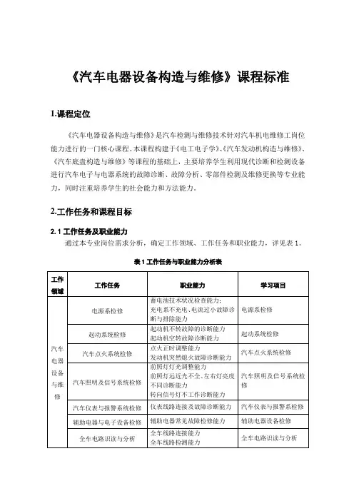 汽车电气系统检修课程标准