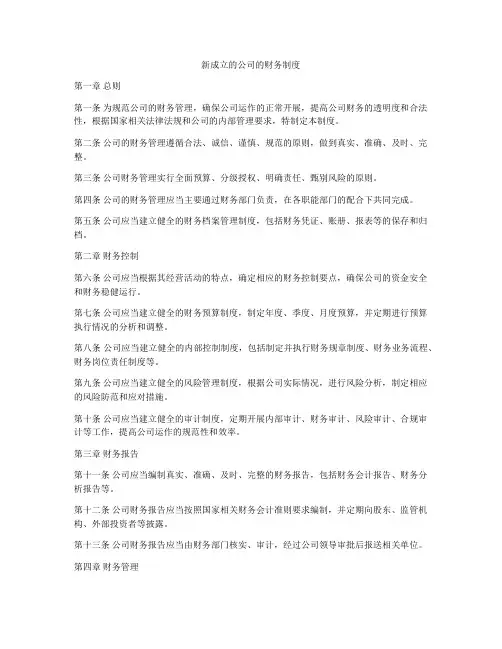 新成立的公司的财务制度