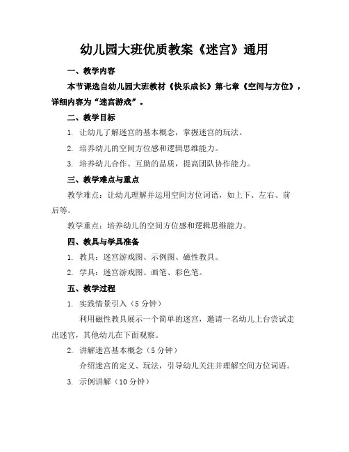 幼儿园大班优质教案《迷宫》通用