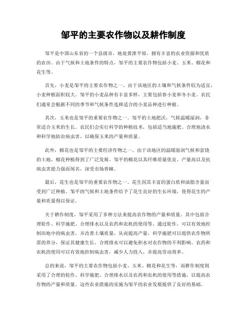 邹平的主要农作物以及耕作制度