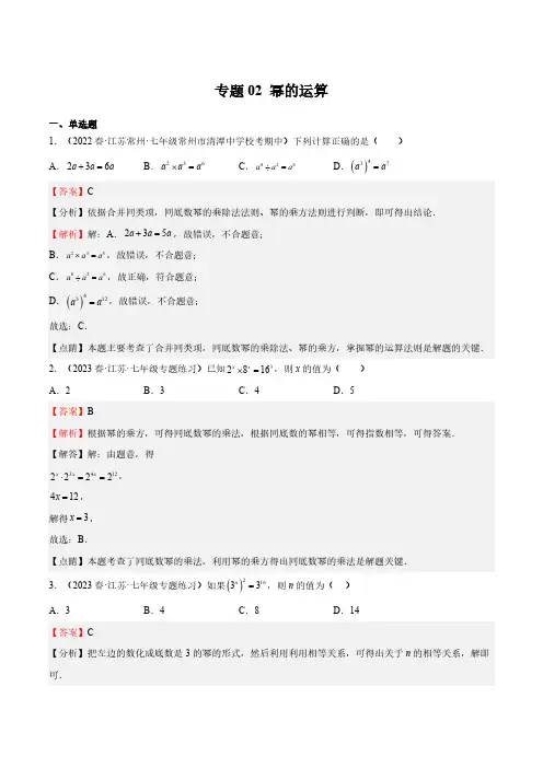 专题02 幂的运算(解析版)