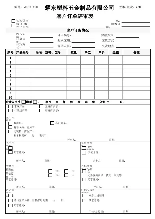 订单评审表
