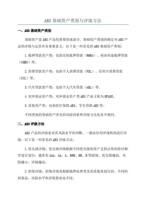 ABS基础资产类别与评级方法