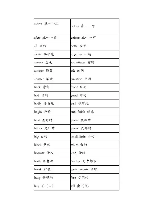 初中英语反义词大全