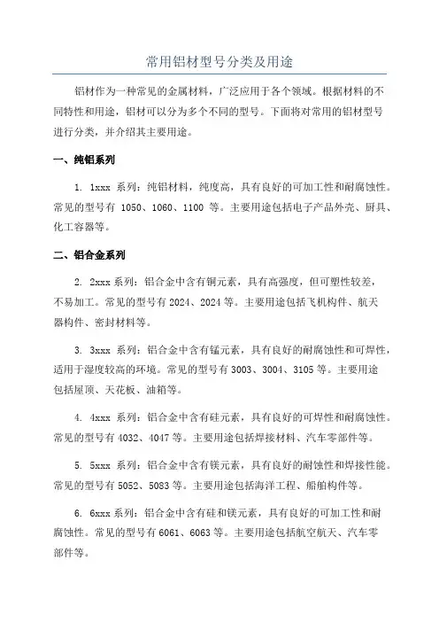常用铝材型号分类及用途