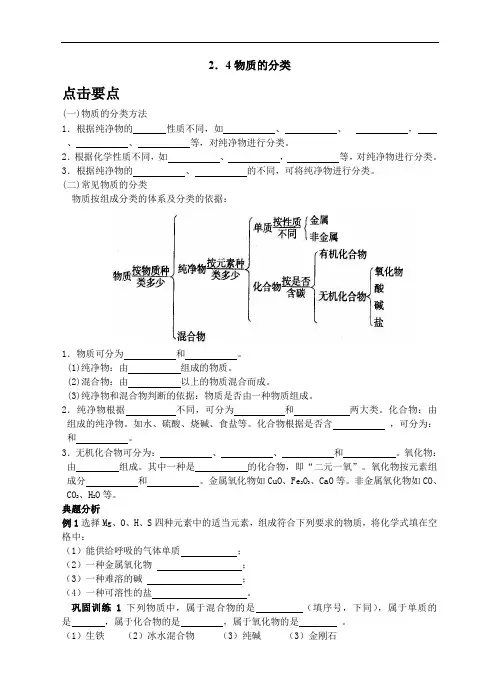 浙教版九年级科学上册同步学案2.4物质的分类