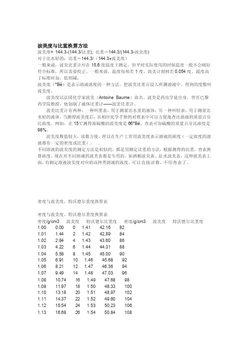 [精彩]波美度与比重换算方法及密度波美换算表