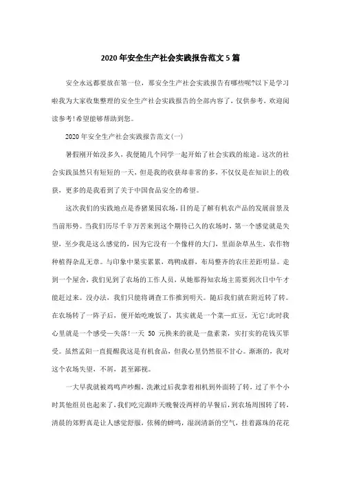 2020年安全生产社会实践报告范文5篇