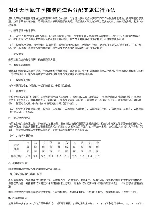 温州大学瓯江学院院内津贴分配实施试行办法