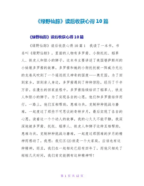 《绿野仙踪》读后收获心得10篇