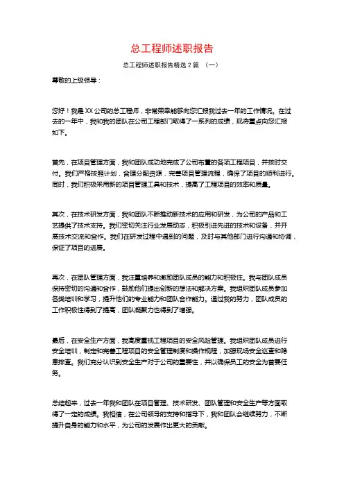 总工程师述职报告2篇