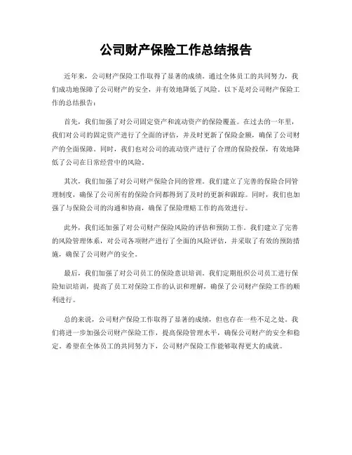 公司财产保险工作总结报告