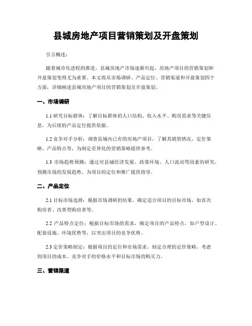 县城房地产项目营销策划及开盘策划