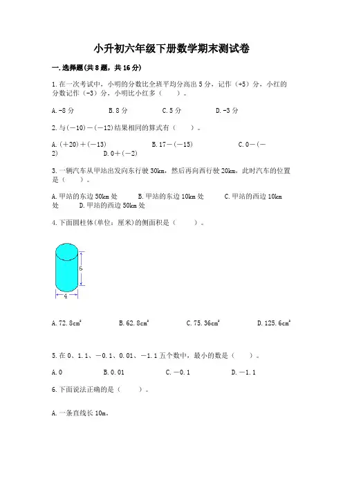 小升初六年级下册数学期末测试卷带答案(培优)