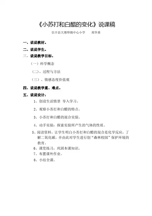 《小苏打和白醋的变化》说课稿(上交简案)