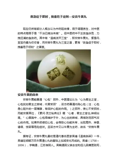 救急症于即时，挽垂危于顷刻—安宫牛黄丸