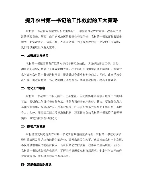 提升农村第一书记的工作效能的五大策略