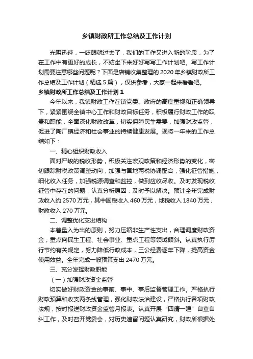 乡镇财政所工作总结及工作计划