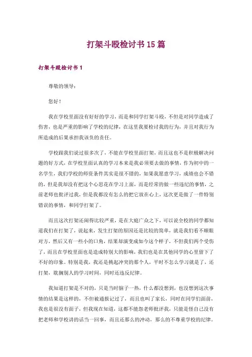 打架斗殴检讨书15篇