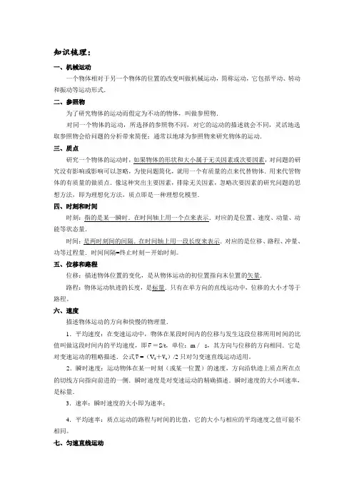 运动学知识梳理
