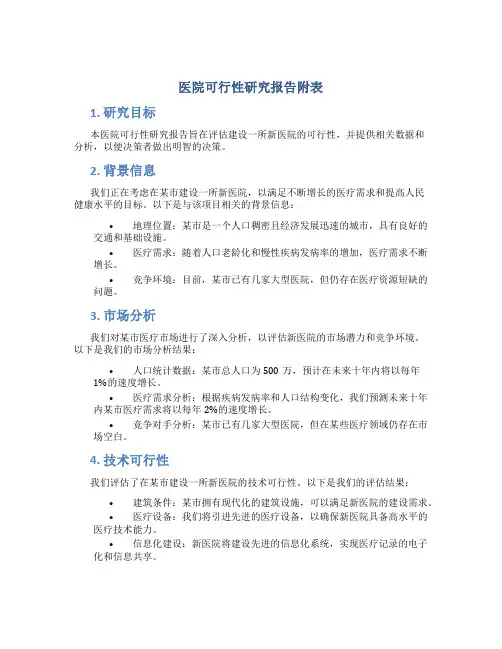 医院可行性研究报告附表