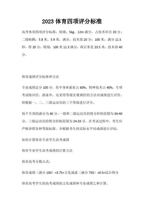 2023体育四项评分标准