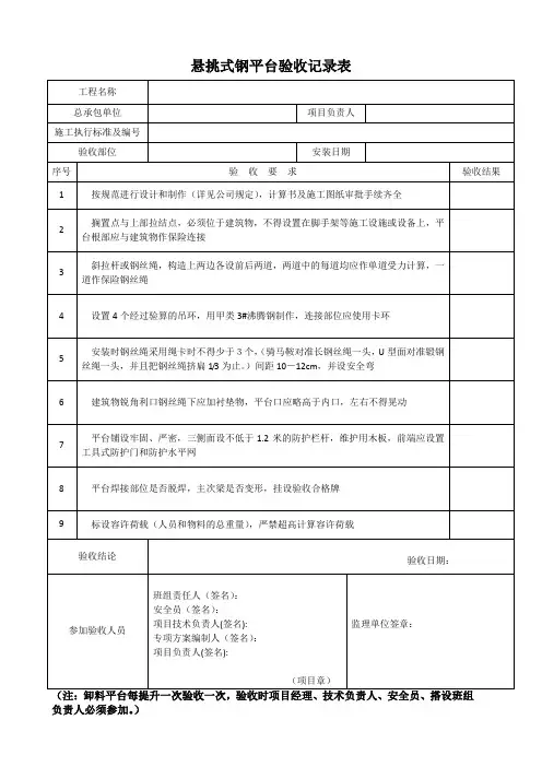 卸料平台验收表格