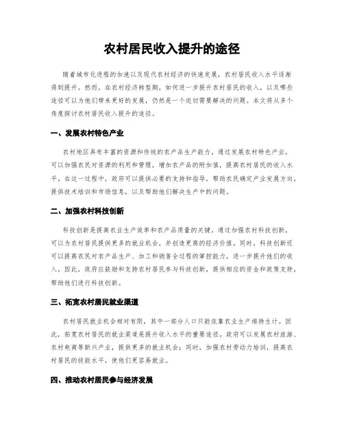 农村居民收入提升的途径