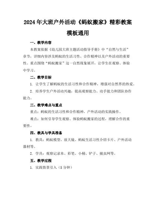 2024年大班户外活动《蚂蚁搬家》精彩教案模板通用
