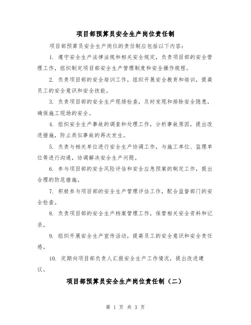 项目部预算员安全生产岗位责任制（三篇）