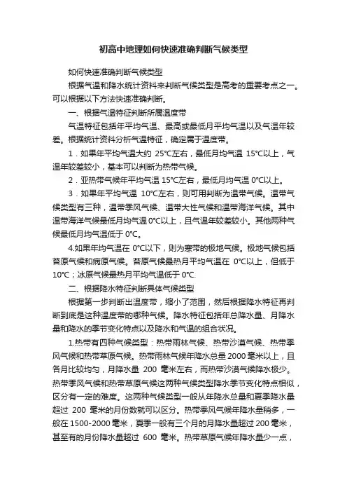 初高中地理如何快速准确判断气候类型