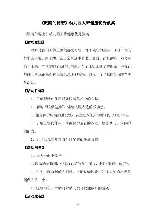 《眼睛的秘密》幼儿园大班健康优秀教案