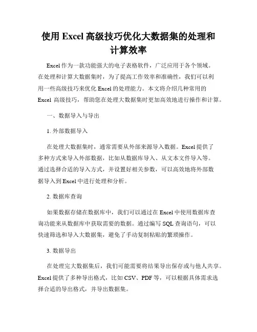 使用Excel高级技巧优化大数据集的处理和计算效率