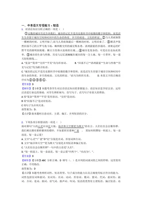 初中中考语文  短语训练试题及答案(Word版)